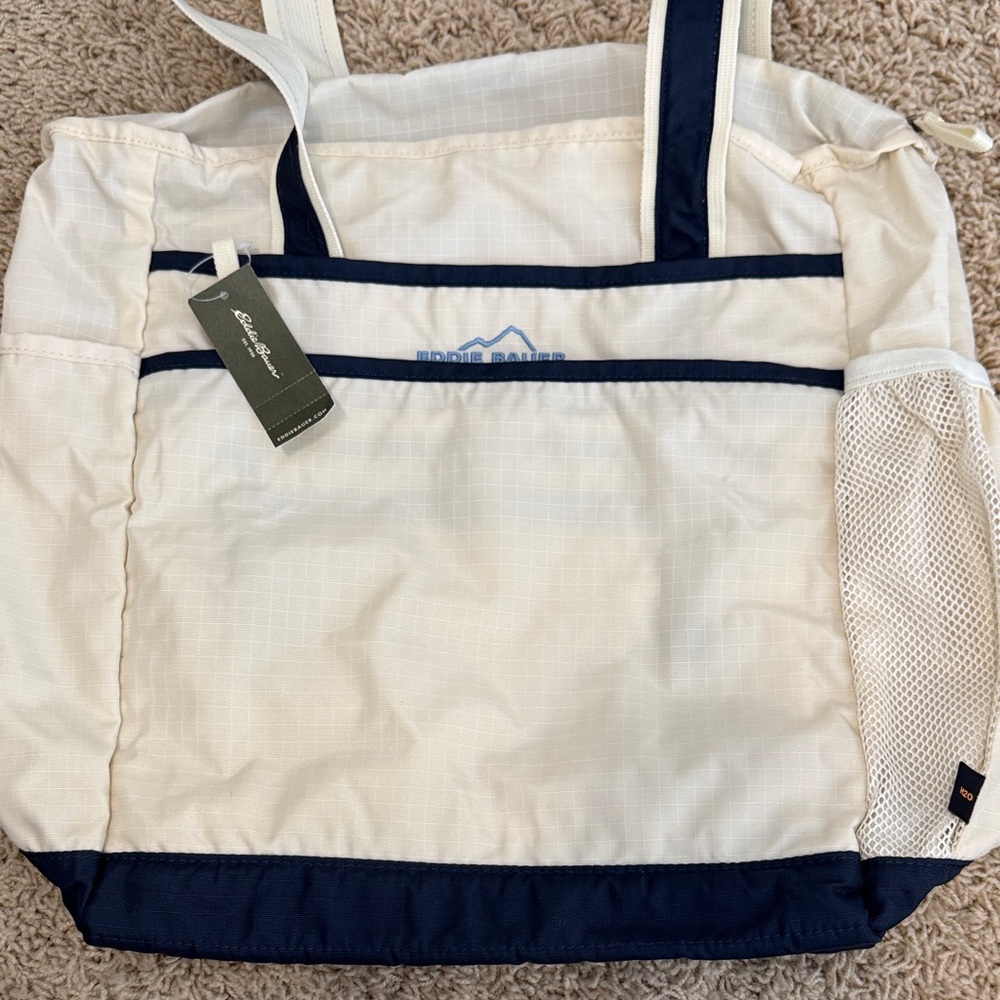 NWT Eddie Bauer Classic in 80s Style Nylon (Checkered) Large Zipper Tote Bag